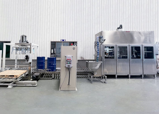 Two Nozzles 200L Fully Automatic Acrylic Acid Chemical Liquid Filling Machine With Auto Drum Palletizer